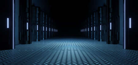 Modern Digital Simulation Parking Underground Car Warehouse Garage Studio Rough Modern Reflective Spaceship Tunnel Corridor Showcase Purple Colors Modern Background Concept Art Technologyの写真素材