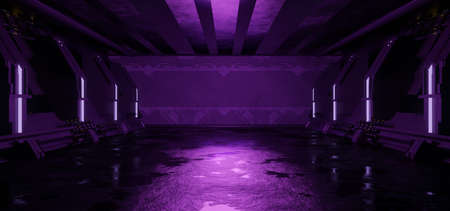 Abstract Futuristic Digital Tunnel Hangar Club Hallway Bright Purple Colors Background Wallpaper Surreal Future 3D Renderの写真素材