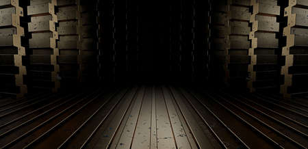 Unknown Metallic Garage Club Warehouse Parking StageBasement Copper Brown Beige Abstract Background Pedestal Concept 3D Renderingの写真素材