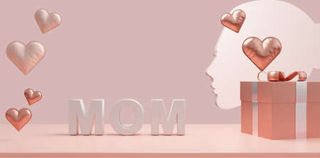 Mother's Day modern background with hearts elements 3d renderingの写真素材