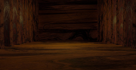 Empty room with black wooden wall background wooden floor 3d renderの写真素材