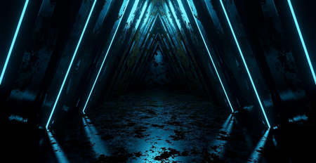 Empty Grunge Metallic Showroom Car Garage Empty Corridor Night Turquoise Abstract Background...