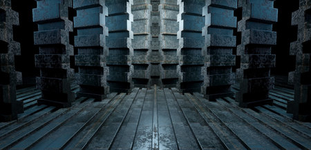 Robotic SciFi Basement Underground Hall Gray Abstract Background Futuristic Architechtureの写真素材