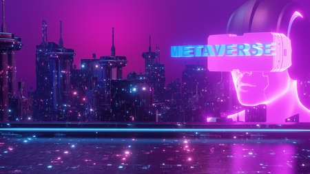 Metaverse Cosmic Banner Background 3d Renderの写真素材