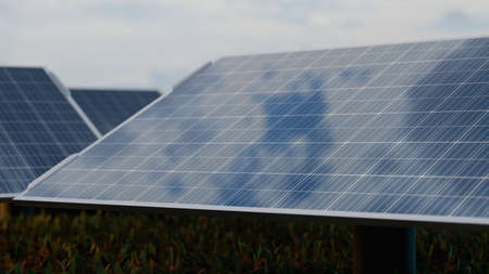 Solar panels close-up banner design background 3d Render