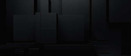 Luxurious black squares abstract banner background 3D Rendering