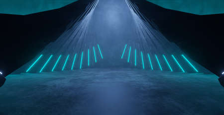 SciFi Galactic Empty Smoke Deep Blue Green Laser Cyberspace Background Interior Metal Mesh Corridor...