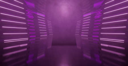 Future Dystopian Empty Cinematic Volumetrics Deep Violet Corridor Hangar Basement Underground...