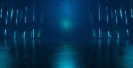 Futuristic Neon Glow Futuristic Mysterious Volumetrics Deep Blue Green Dark Illustration Banner...