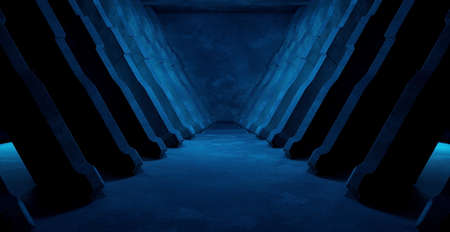 Modern Simulation Basement Underground Hall Spotlight Dark Blue Background Alien Concept 3D Renderingの写真素材