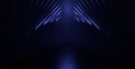 Abstract futuristic neon purple background. Light lines and rays with smoke. Futuristic empty neon...