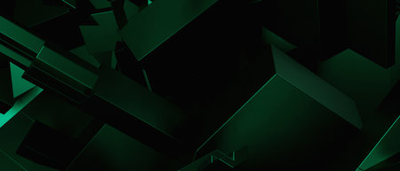 Abstract Luxurious Elegant Futuristic Shiny Block Chaos Three Dimensional Green Banner Background 3Dの写真素材