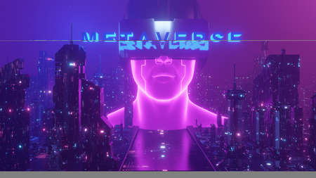 Concept Of Future Digital Technology Panorama Night City Banner Background 3d