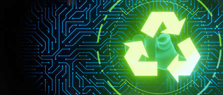 Recycle green energy concept futuristic interface abstract banner background 3D Illustrationの写真素材