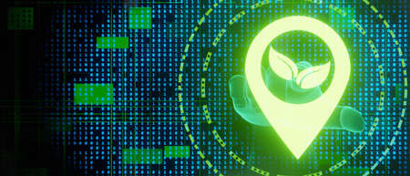 Location green icon Network Abstract Banner Background 3D Illustrationの写真素材