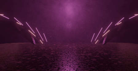 Luxurious And Elegant Futuristic Technology Interesting Smoke Volumetrics White Underground Hall Corridor Tunnel Led Lights Laser Banner Background 3D Renderingの写真素材