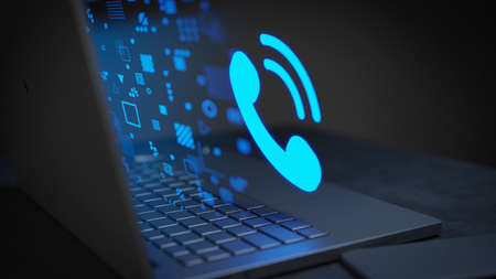 Call technology abstract laptop communication concept 3D Renderの写真素材