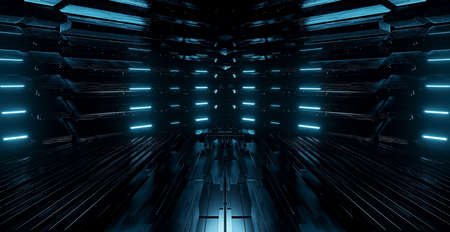 Abstract Scifi Grungy Metallic Basement Underground Hall Dimmed Blush Blue Illustrative Banner Background Wallpaper With Space For Textの写真素材