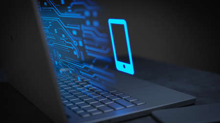 Mobile phone tech data digital concept 3D Illustrationの写真素材