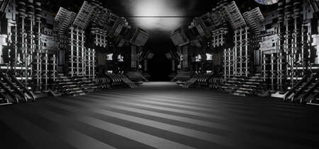 Futuristic Empty Hall Industrial with Reflective Floors 3D Renderの写真素材