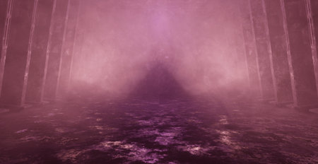 Purple Cinematic Scene Background SciFi Corridor Hallway Hangar Interior Wallpaper 3D Renderの写真素材