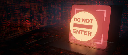 Do not enter sign glowing laptop 3D Renderの写真素材