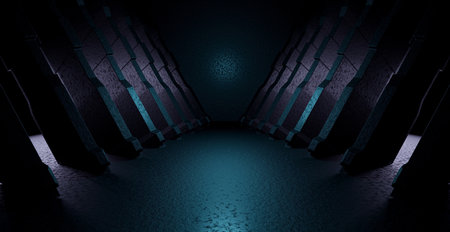 Blank Futuristic Structure Walls And Floor Lighted Black Background 3D Renderingの写真素材