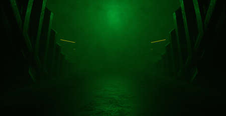 Amazing SciFi Fantasy Empty Cinematic Volumetrics Green Building Background Wallpaper 3D Renderの写真素材