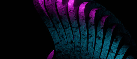 Unique Spiral Structure with Curve Architecture, 3D render Illustration Abstract Minimal Combination Color with Spotty Color Design with Black background. Rough Textureの写真素材