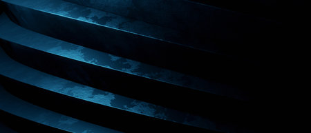 Blue Metallic Style Abstract Minimal Wavy or Curve Lines Architecture Design Background Smooth Grungy Texture, 3D Illustrationの写真素材