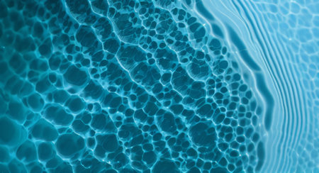 abstract background - blue water surface in swimming pool with foam and bubbles