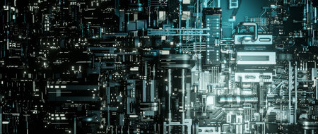 Abstract technology concept background. 3d rendering toned image double exposureの写真素材