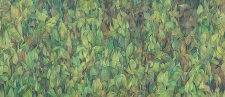 A Painting Of Green Leaves On A Wall, Beautiful Concept Abstract Texture Banner Background Wallpaper.の素材