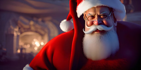 A Man Dressed In A Santa Suit And Glasses, Phenomenal Banner Background Wallpaper. Computer Graphics Illustration.の素材