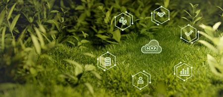 Carbon dioxide emissions, carbon footprint nature sustainability renewable energy conceptの写真素材