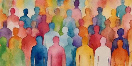 A group of silhouettes of people in a crowd. Watercolor illustration.の写真素材