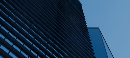 Reflection of modern office building, corporate background 3D illustration