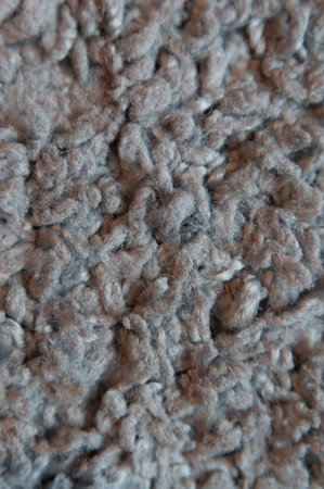 Extreme macro selective focus reveals intricate carpet fibers, showcasing tactile texture detail for...