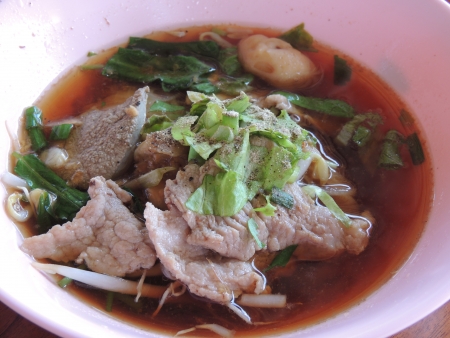 Thai noodle red soup with pork