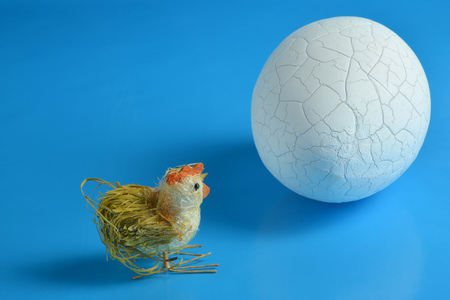 An egg with a small chick.の写真素材
