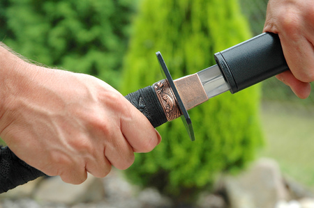 Drawing the sword Katana. Detail of the sword handle.の写真素材