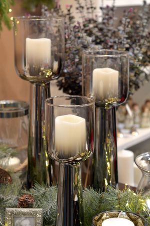 Christmas glass candlesticksの写真素材