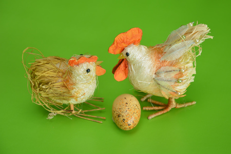 Easter tap and hen  on green backgroundの写真素材
