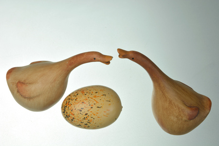 Wooden easter goose on glass backgroundの写真素材
