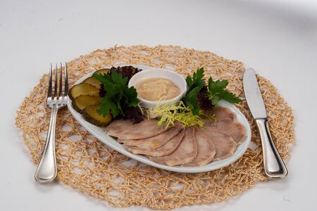 Boiled beef tongue with horseradish sauceの写真素材