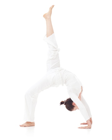 A woman doing yoga.の写真素材