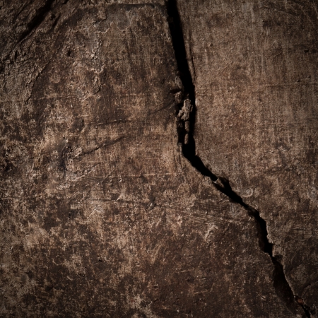 Deep crack on a wooden board in close-up.の写真素材