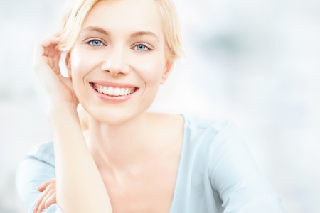 A beautiful blonde woman posing.の写真素材
