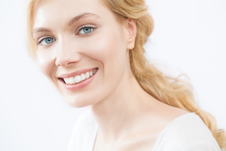 A beautiful blonde woman posing.の写真素材