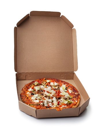 Delicious pizza ready for delivery.の写真素材